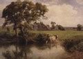 Cattle watering near a farmhouse - Thomas Pyne - WikiGallery.org, the ...