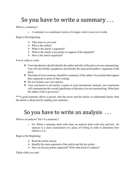 Summary vs. Analysis Tip Sheet