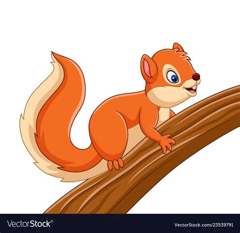 Cartoon cute squirrel on the tree Royalty Free Vector Image | Cartoon drawing for kids, Simple ...