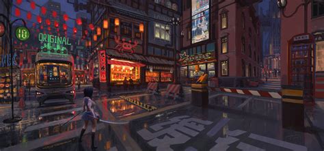 Chinatown at night - ACT game scene concept, huixin yang | Fantasy ...