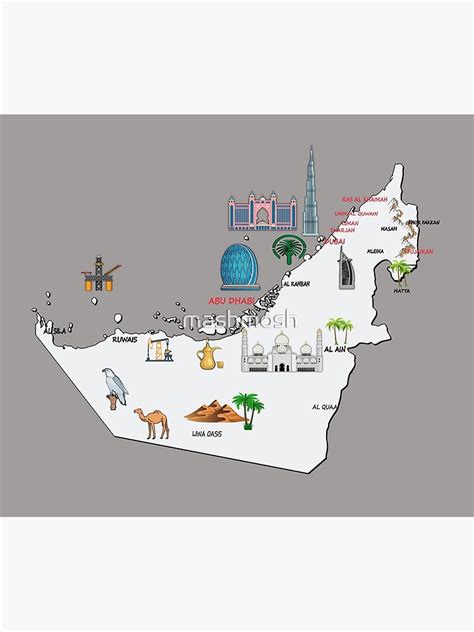 "UAE Landmarks Map major cities names UAE national symbols Emirates map" Poster for Sale by ...