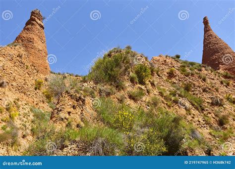 Badlands Chimneys. Eroded Landscape. Las Carcavas, Spain Stock Image ...