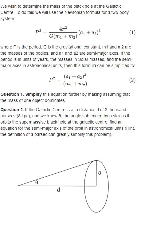 Solved We wish to determine the mass of the black hole at | Chegg.com