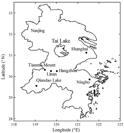 Distribution of instruments and cities in the Yangtze River Delta ...