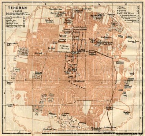 Old map of Tehran in 1914. Buy vintage map replica poster print or download picture