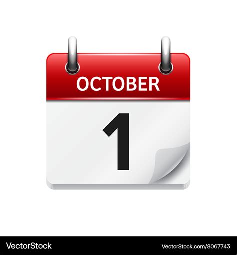 October 1 flat daily calendar icon date Royalty Free Vector