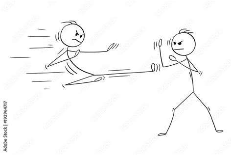 Cartoon stick man drawing illustration of karate or kung fu high kick ...