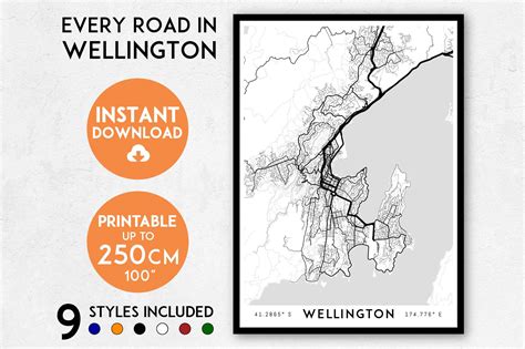 Wellington map print Printable Wellington map art Wellington | Etsy