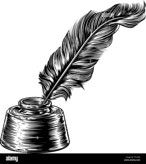 Feather Quill Ink Pen in Inkwell Stock Vector Image & Art - Alamy