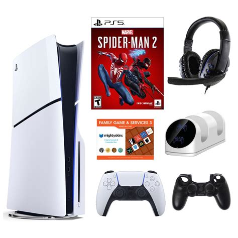 PlayStation 5 Slim Edition Bundle w/Spider-Man 2 Game & Charging Dock ...