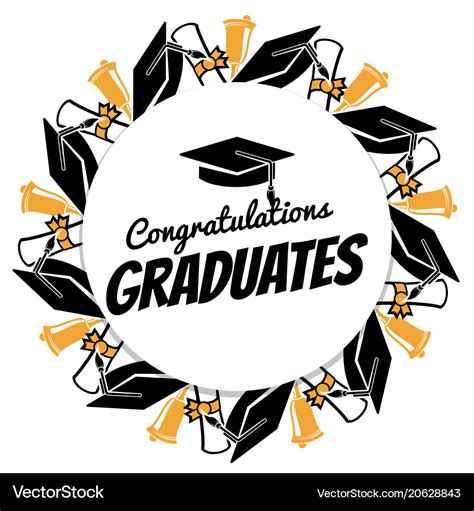 Congrats graduates round banner with students Vector Image