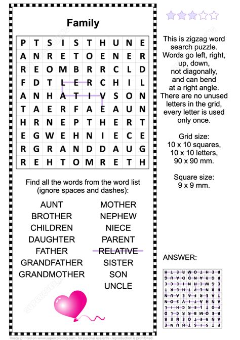 Family and Relatives Zigzag Word Search Puzzle for Kids | Free ...