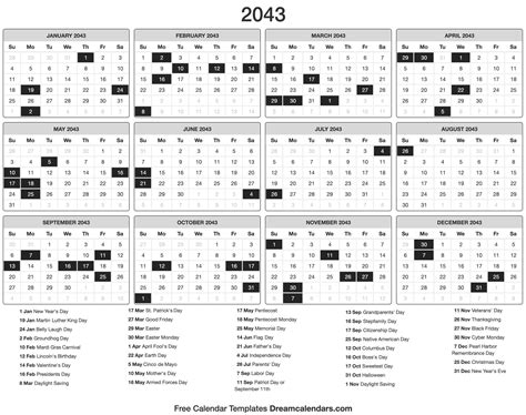 2043 Calendar