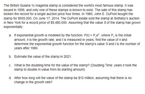 Solved The British Guiana 1c magenta stamp is considered the | Chegg.com