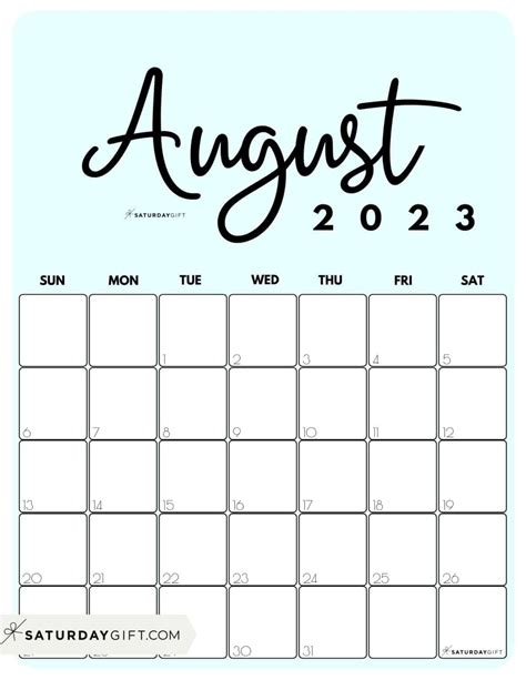 August 2023 Calendar - 9 Cute & FREE Printables | SaturdayGift