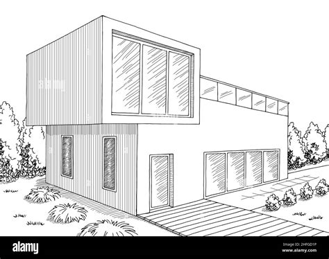 House exterior graphic black white sketch illustration vector Stock Vector Image & Art - Alamy