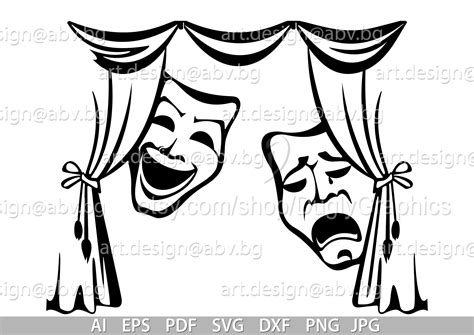Vector THEATER MASKS and stage curtains, AI, eps, pdf, svg, dxf, png, jpg Download files ...