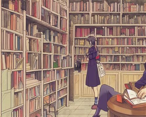 anime girl studying in a magic library in the style of | Stable Diffusion