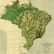 Physical Map of Brazil, the Amazon and Its tributaries 1886 Art Print by Vintage Maps