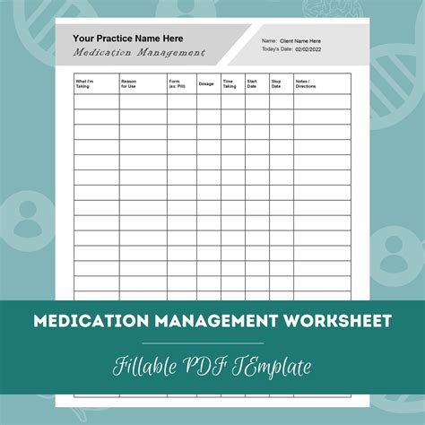 Medication Management Worksheet Editable / Fillable PDF Template for Counselors, Psychologists ...