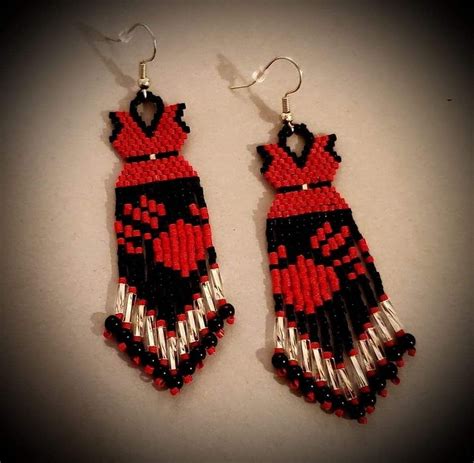 Handmade Beaded Earrings in Red and Black