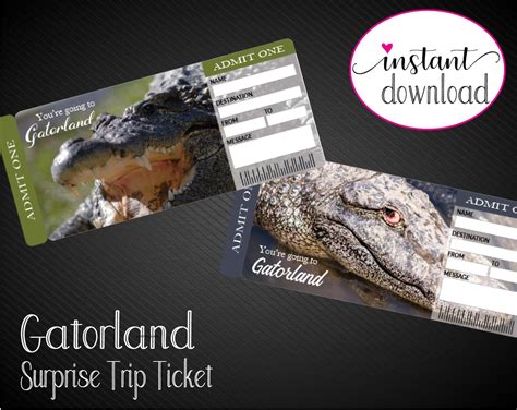 Printable GATORLAND Surprise Trip Tickets. Vacation Ticket. - Etsy