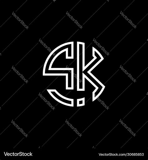 Sk monogram logo circle ribbon style outline Vector Image