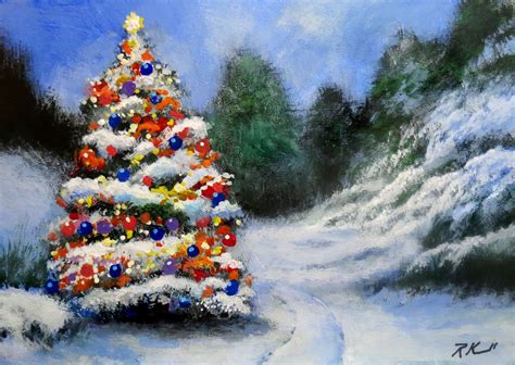 "Oh, Christmas Tree" This painting is painted on a gessoed 5 x 7 in. Ampersand panel. This ...