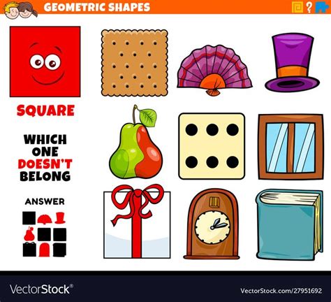 Cartoon Illustration of Square Geometric Shape Educational Task for Children. Download a Free ...