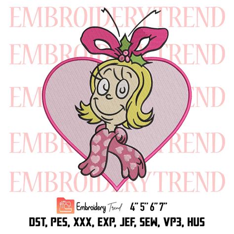 Cindy Lou Pink Heart Cute Embroidery, Cindy Lou Christmas Embroidery ...