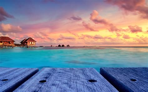 tropical, Beach, Nature, Sunset, Landscape, Bungalow, Maldives, Resort, Sky, Walkway, Island ...