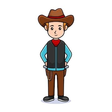 Premium Vector | Cartoon guy with hat. friendly handsome man in cowboy clothes, isolated on white.