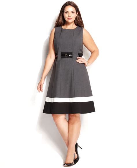 Lyst - Calvin Klein Plus Size Colorblock Belted Dress in Black