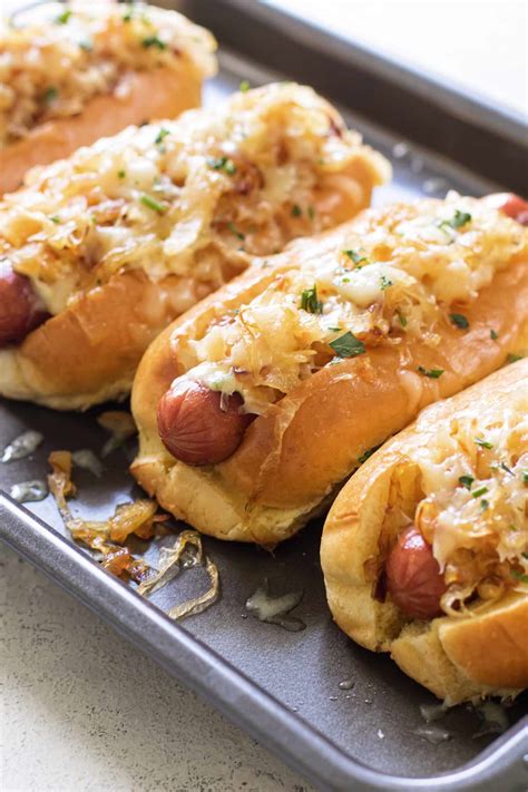 French Onion Hot Dogs - Girl Gone Gourmet