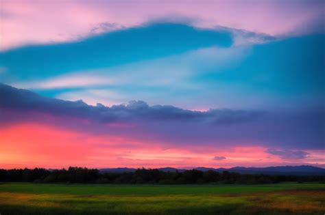 Premium Photo | A sunset with a purple sky and mountains in the background