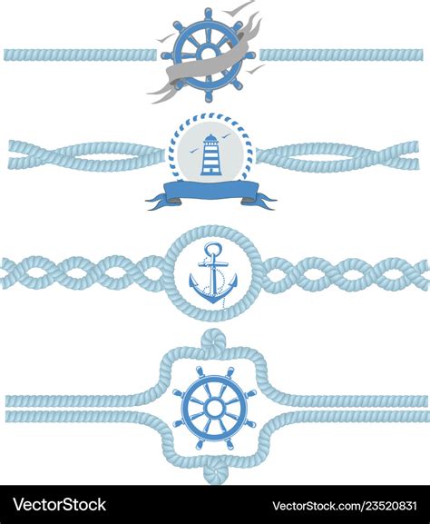 Nautical rope borders dividers vintage Royalty Free Vector