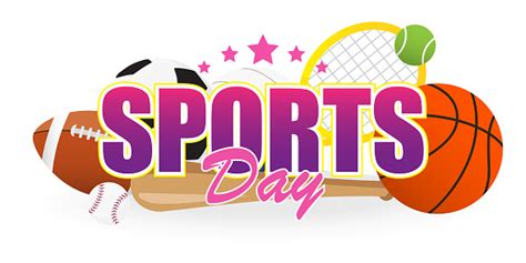 Sports Day Banner Vector Illustration Text With Sport Equipment Isolated On White Background ...