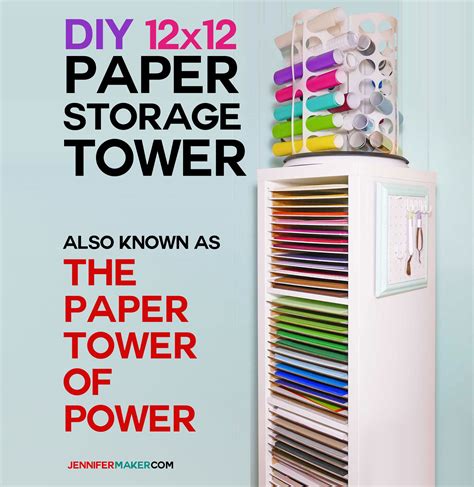an advertisement for a paper storage tower with the words, diy 12x12 paper storage tower also ...