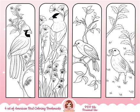 Printable Bookmarks for Adults, Birds Coloring Bookmarks, American Bird ...