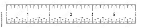 6 inches ruler scale with fractions. Math or geometric tool for ...