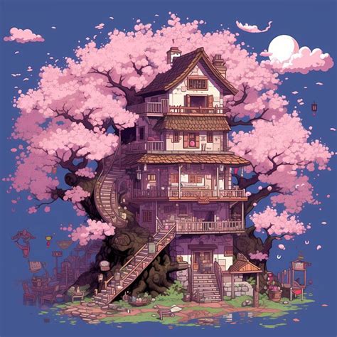 Premium AI Image | cherry blossom tree house