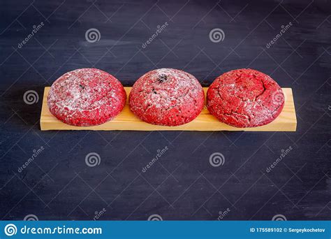 Three Healthy Chocolate Chip Cookies Isolated on a Dark Wood Table. Stock Photo - Image of bread ...