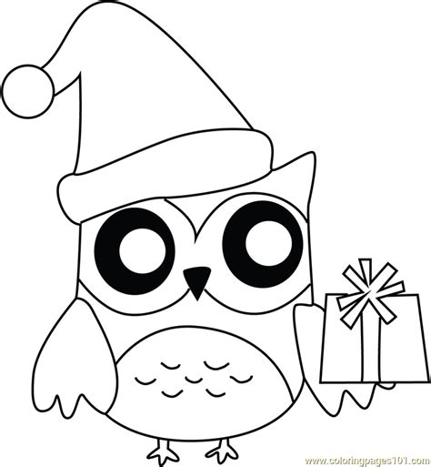 Owl with Presents Coloring Page for Kids - Free Christmas Animals ...