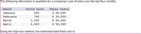 Solved Using the high-low method, the estimated total fixed | Chegg.com