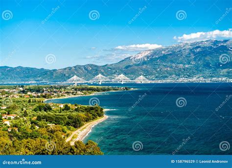 Rio-Antirrio Bridge Across the Gulf of Corinth in Greece Stock Image ...