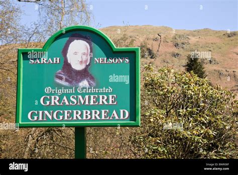 Sarah Nelson's Gingerbread shop sign in the Lake District National Park. Grasmere, Cumbria ...