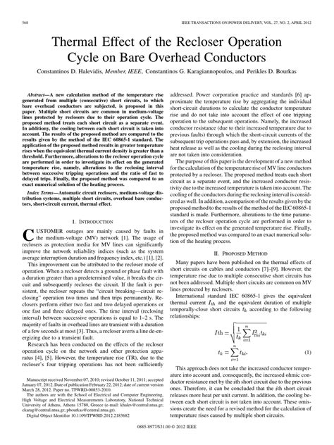 (PDF) Thermal Effect of the Recloser Operation Cycle on Bare Overhead Conductors