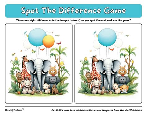 Animal Spot The Difference Games - World of Printables