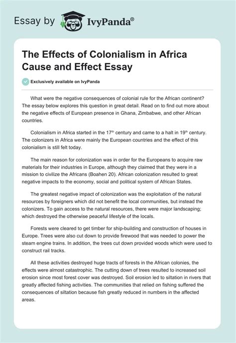 Negative Effects of Colonialism in Africa Cause and Effect Essay