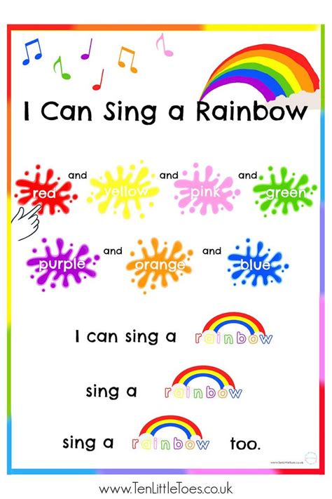 I Can Sing a Rainbow Printable Lyrics (Free Download) | Rainbow lessons, Teaching toddlers ...